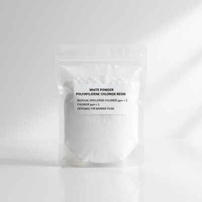 White Powder Polyvinylidene Chloride Resin Residual Vinylidene Chloride ppm Chloride ppm Less Than or Equal to 3 Designed for Barrier Films